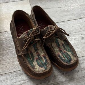 Twisted X Brown and Green Cactus Moccasins